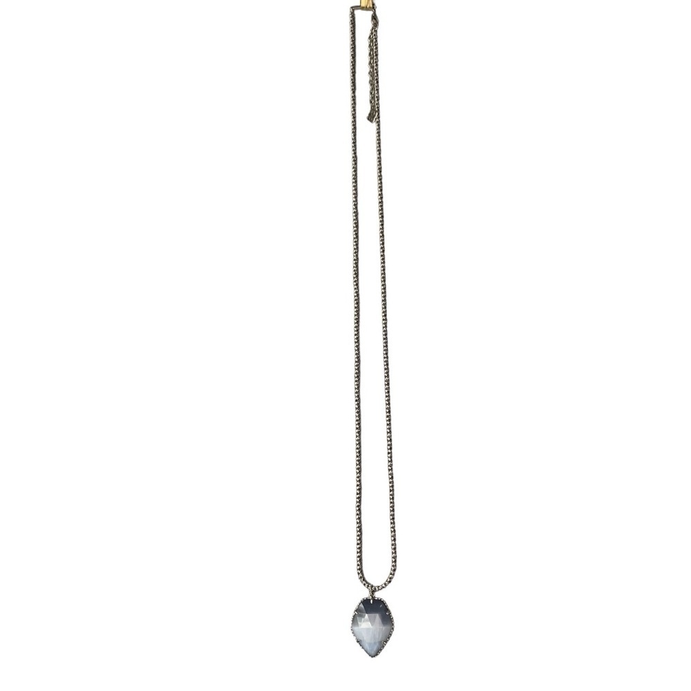 Kendra Scott smoky Slate gray Corla cateye rhodium silver necklace. 30” Length. - Picture 5 of 10